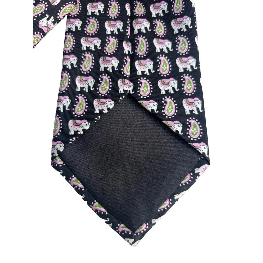 Vera Bradley for Baekgaard 100% Silk Necktie Elephant Paisley Black Pink Green